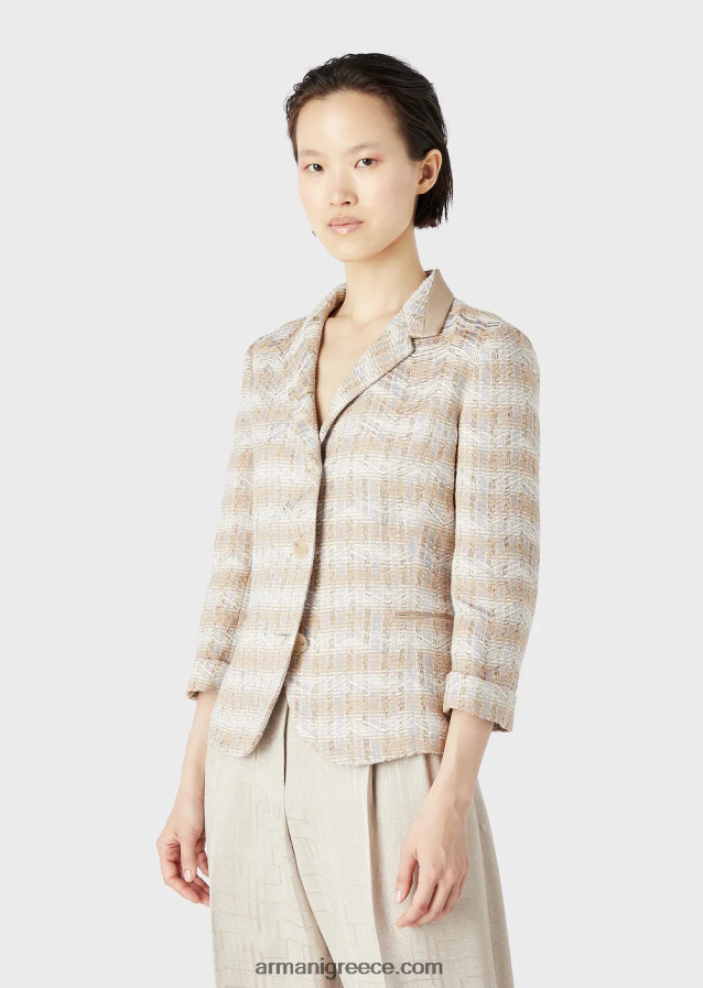 γυναίκες Armani μονόπλευρο μπουφάν με μανίκια 3/4 σε τουίντ σε μοτίβο chevron 4046R650