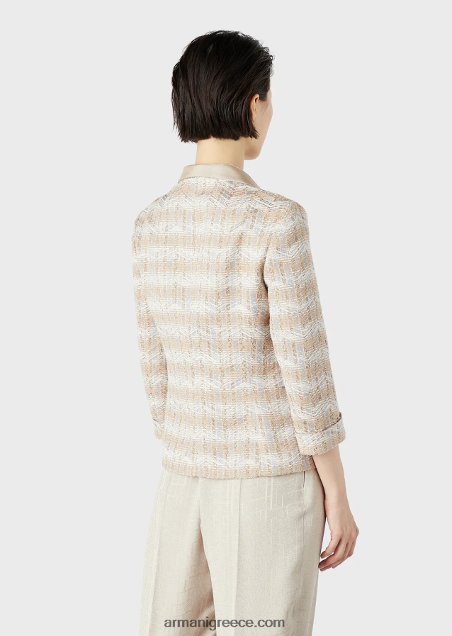 γυναίκες Armani μονόπλευρο μπουφάν με μανίκια 3/4 σε τουίντ σε μοτίβο chevron 4046R650