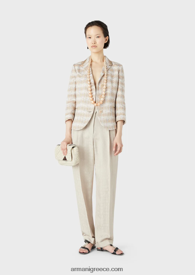 γυναίκες Armani μονόπλευρο μπουφάν με μανίκια 3/4 σε τουίντ σε μοτίβο chevron 4046R650