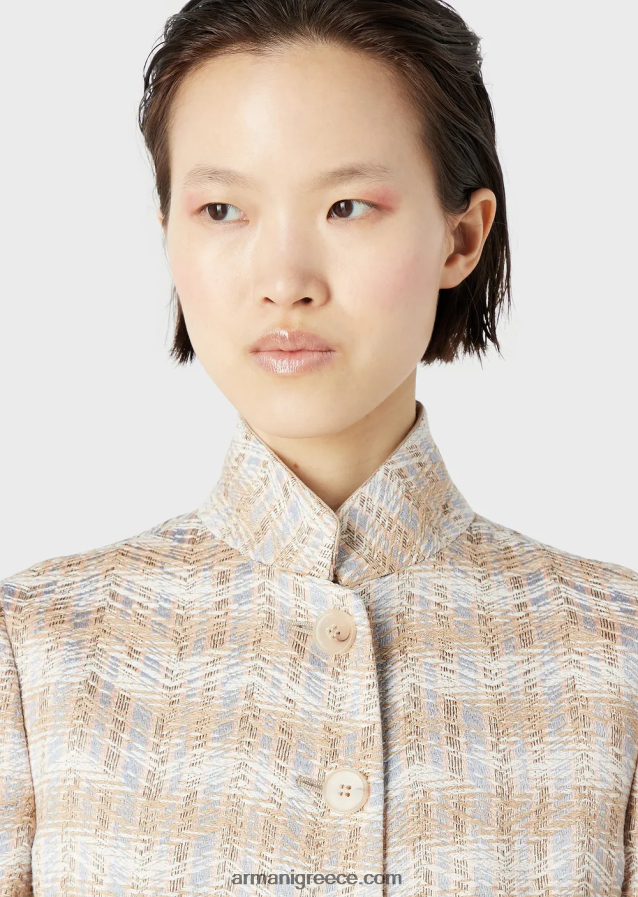 γυναίκες Armani μονόπλευρο μπουφάν με μανίκια 3/4 σε τουίντ σε μοτίβο chevron 4046R650