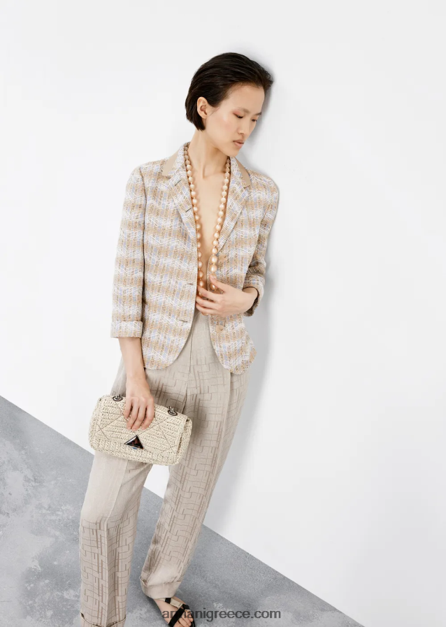 γυναίκες Armani μονόπλευρο μπουφάν με μανίκια 3/4 σε τουίντ σε μοτίβο chevron 4046R650