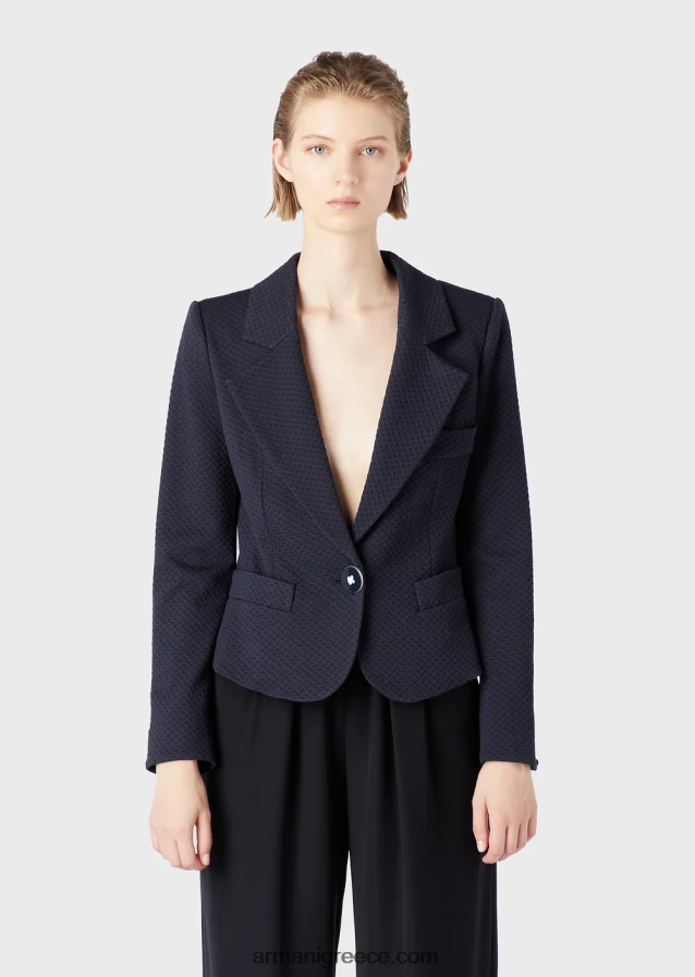 γυναίκες Armani μονόπλευρο μπουφάν σε ζέρσεϊ με 3d ανάγλυφο μοτίβο 4046R639 ναυτικό μπλε