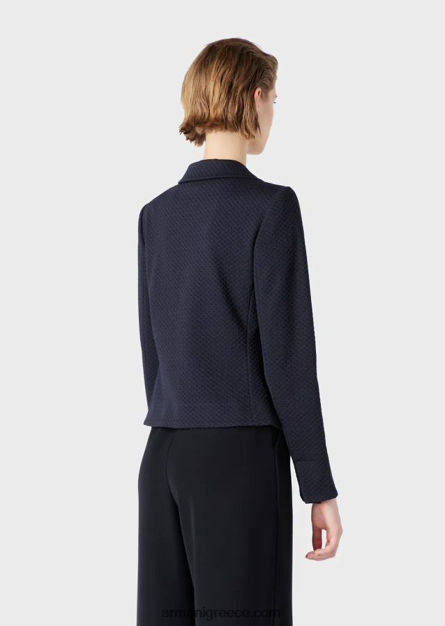 γυναίκες Armani μονόπλευρο μπουφάν σε ζέρσεϊ με 3d ανάγλυφο μοτίβο 4046R639 ναυτικό μπλε