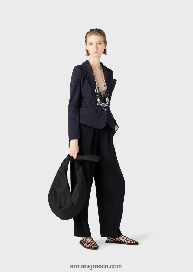 γυναίκες Armani μονόπλευρο μπουφάν σε ζέρσεϊ με 3d ανάγλυφο μοτίβο 4046R639 ναυτικό μπλε