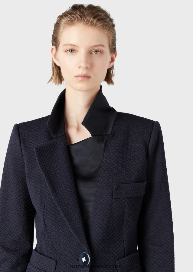 γυναίκες Armani μονόπλευρο μπουφάν σε ζέρσεϊ με 3d ανάγλυφο μοτίβο 4046R639 ναυτικό μπλε