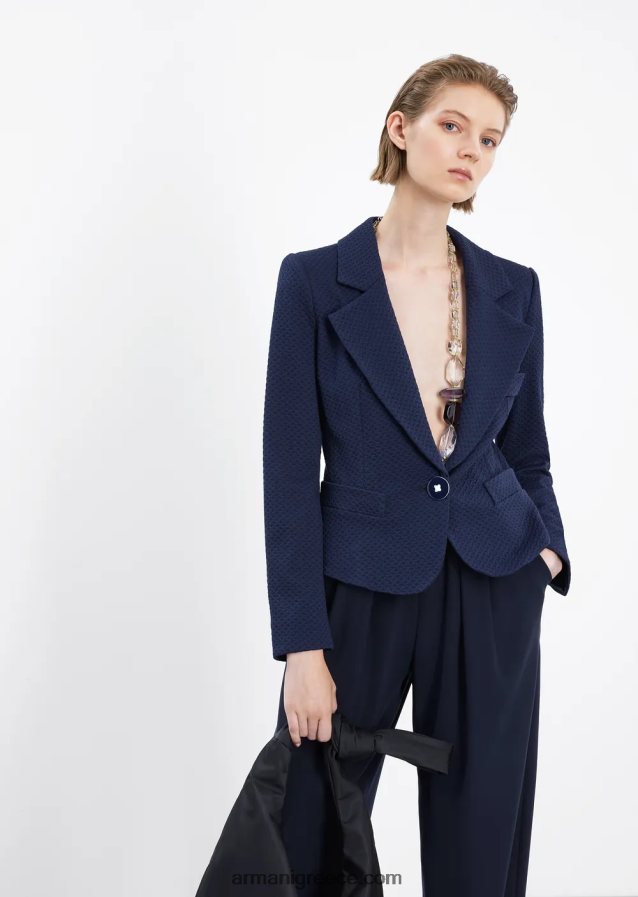 γυναίκες Armani μονόπλευρο μπουφάν σε ζέρσεϊ με 3d ανάγλυφο μοτίβο 4046R639 ναυτικό μπλε