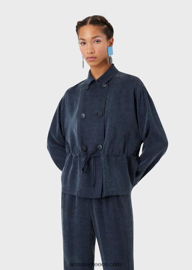 γυναίκες Armani πλυμένο μπουφάν χαλκού με κουμπιά και κορδόνι περίσφιξης 4046R62741