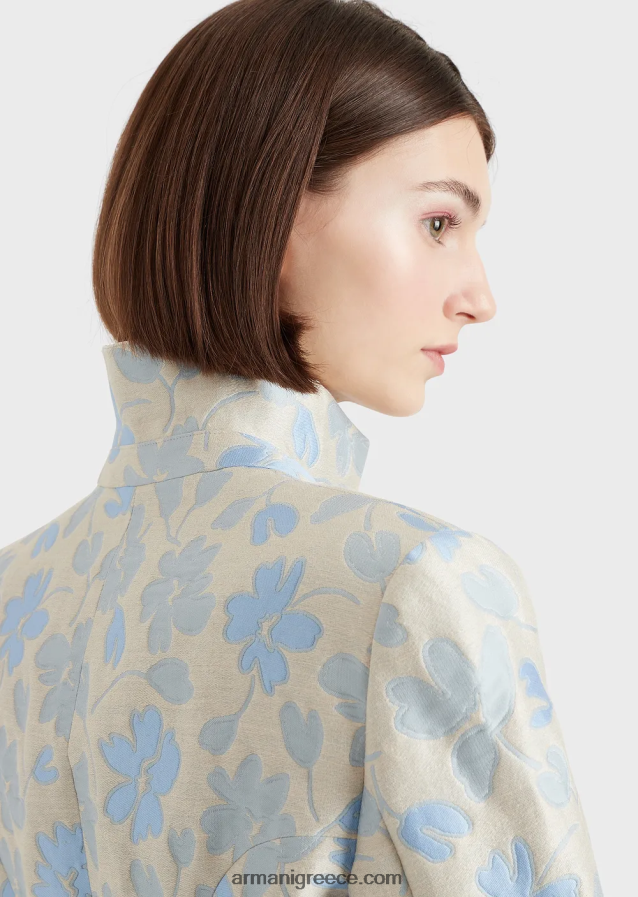 γυναίκες Armani μακρύ σακάκι με πέτα με λουλουδάτο ζακάρ λινό μείγμα 4046R62742