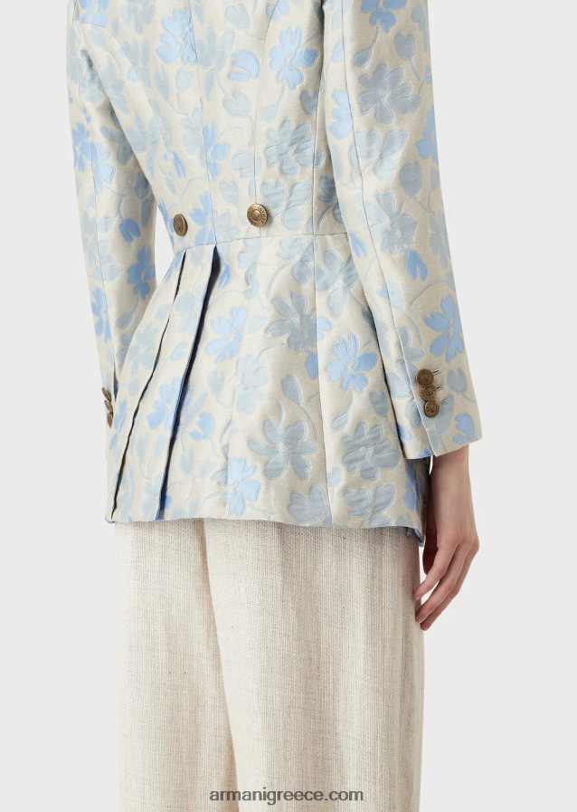 γυναίκες Armani μακρύ σακάκι με πέτα με λουλουδάτο ζακάρ λινό μείγμα 4046R62742