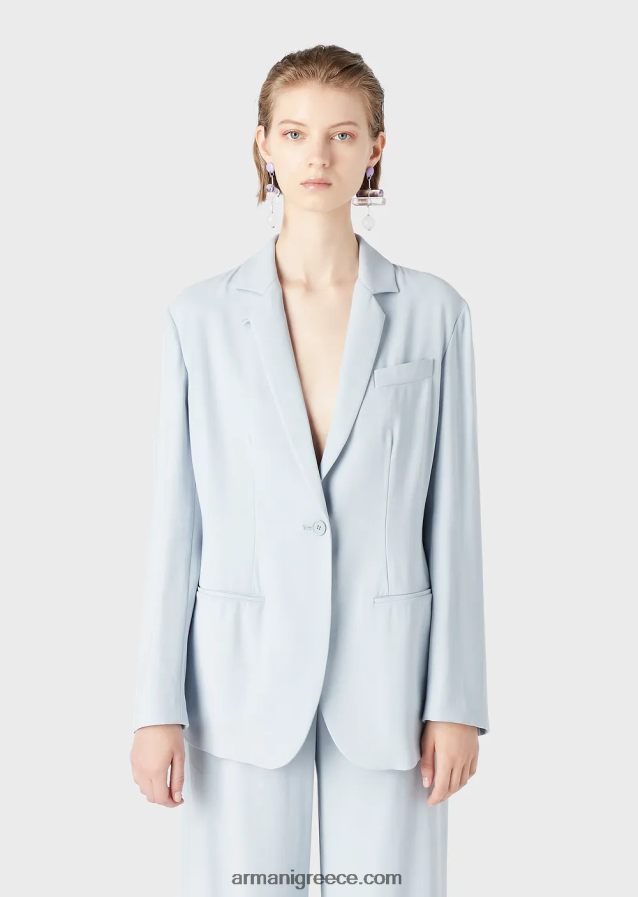 γυναίκες Armani μπουφάν μονόπετο σε ρευστή γαμπαρντίνα 4046R628 γαλανός