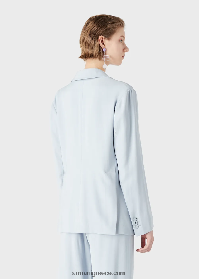 γυναίκες Armani μπουφάν μονόπετο σε ρευστή γαμπαρντίνα 4046R628 γαλανός