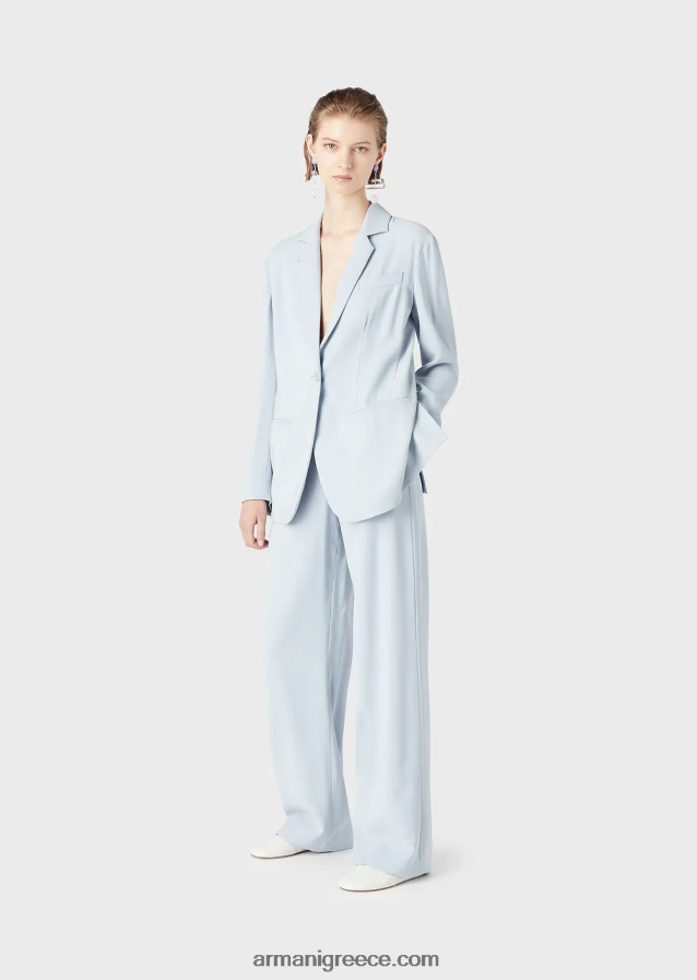 γυναίκες Armani μπουφάν μονόπετο σε ρευστή γαμπαρντίνα 4046R628 γαλανός