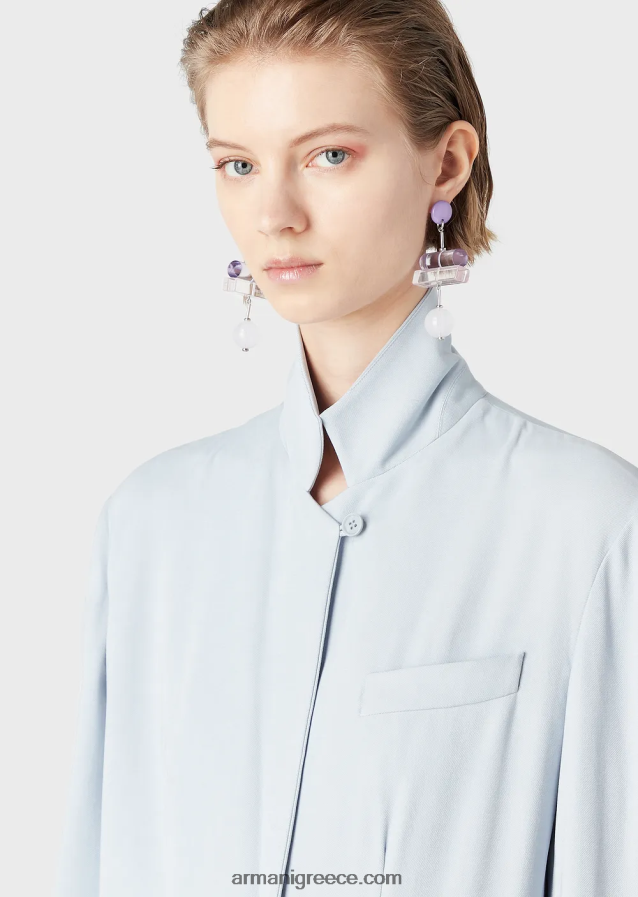 γυναίκες Armani μπουφάν μονόπετο σε ρευστή γαμπαρντίνα 4046R628 γαλανός