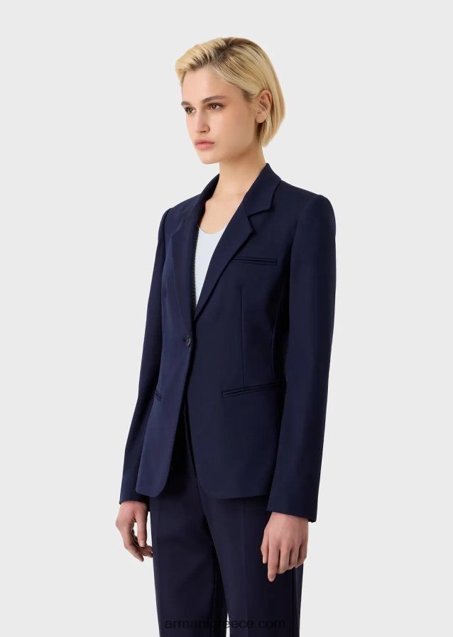 γυναίκες Armani μονόπλευρο σακάκι από βαμβακερό ρουχισμό 4046R630 ναυτικό μπλε