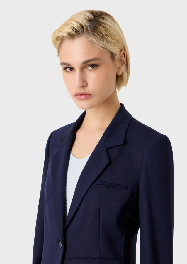 γυναίκες Armani μονόπλευρο σακάκι από βαμβακερό ρουχισμό 4046R630 ναυτικό μπλε