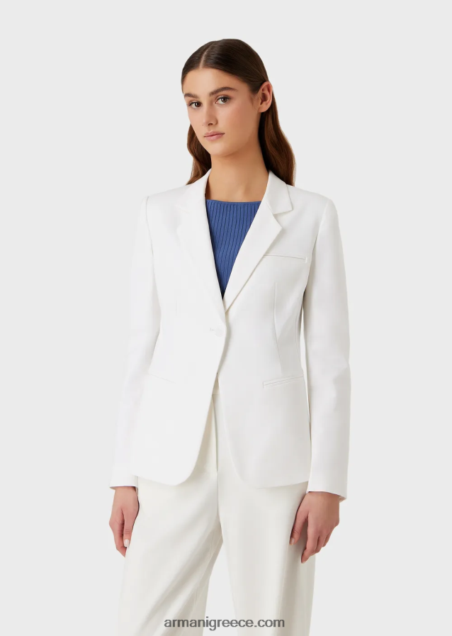 γυναίκες Armani μονόπλευρο σακάκι από βαμβακερό ρουχισμό 4046R631 άσπρο