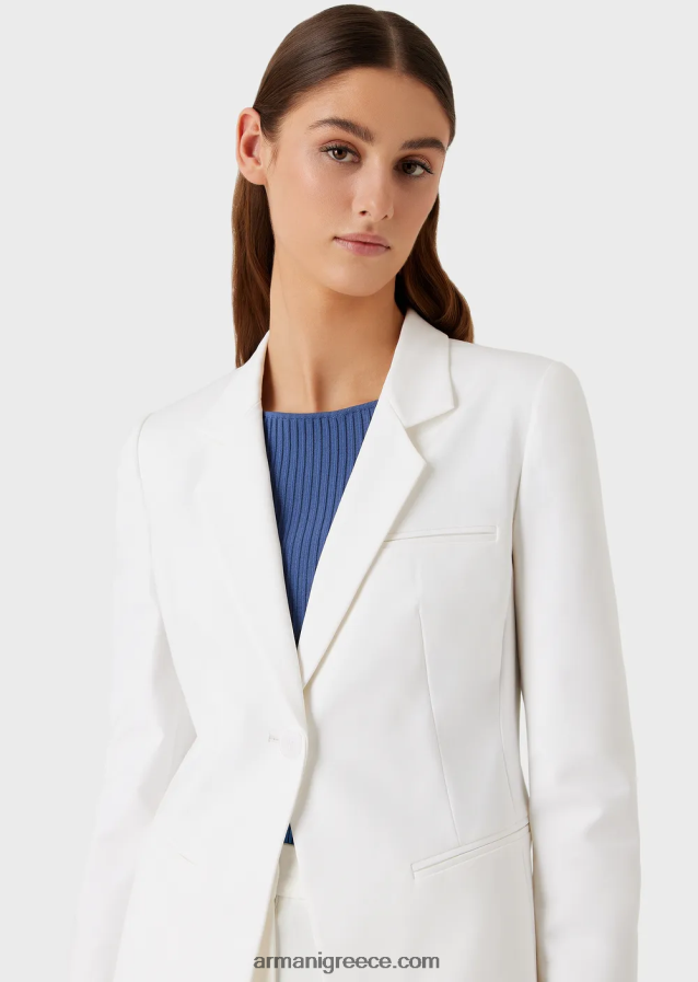 γυναίκες Armani μονόπλευρο σακάκι από βαμβακερό ρουχισμό 4046R631 άσπρο