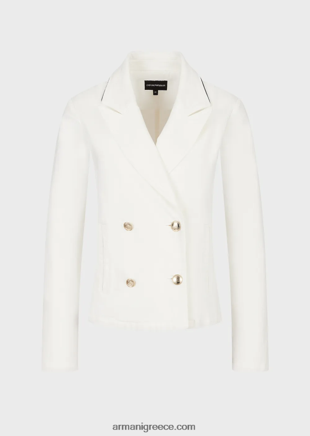 γυναίκες Armani μπουφάν διπλό σε ύφασμα ταύρου με σωληνώσεις 4046R644 άσπρο