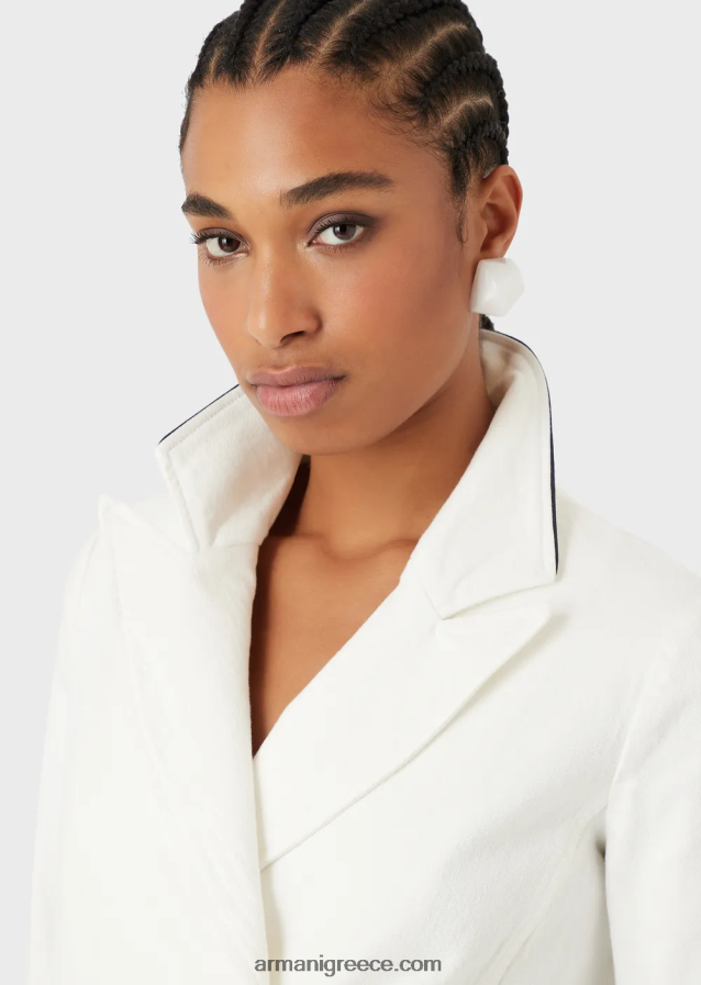 γυναίκες Armani μπουφάν διπλό σε ύφασμα ταύρου με σωληνώσεις 4046R644 άσπρο