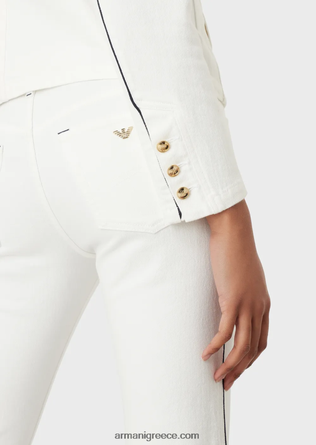 γυναίκες Armani μπουφάν διπλό σε ύφασμα ταύρου με σωληνώσεις 4046R644 άσπρο