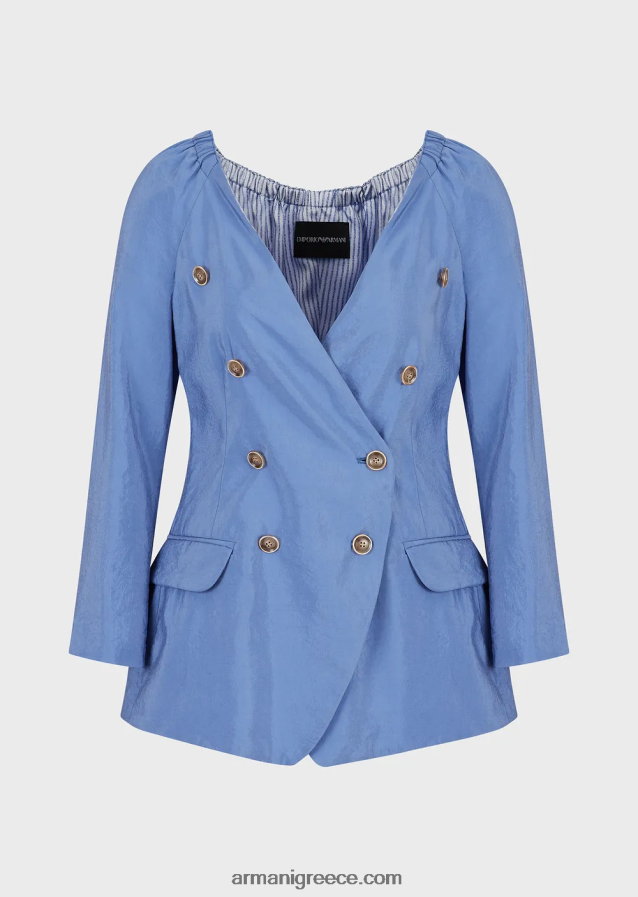γυναίκες Armani σακάκι με διπλό στήθος χωρίς πέτο από πλυμένο τεχνικό μετάξι 4046R645 μπλε