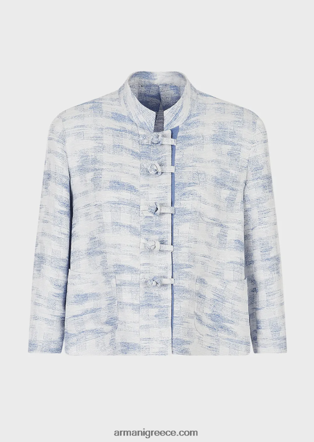 γυναίκες Armani σακάκι με γιακά γκουρού και μπαρέτες σε ντεγκραντέ μείγμα από λινό ζακάρ 4046R647