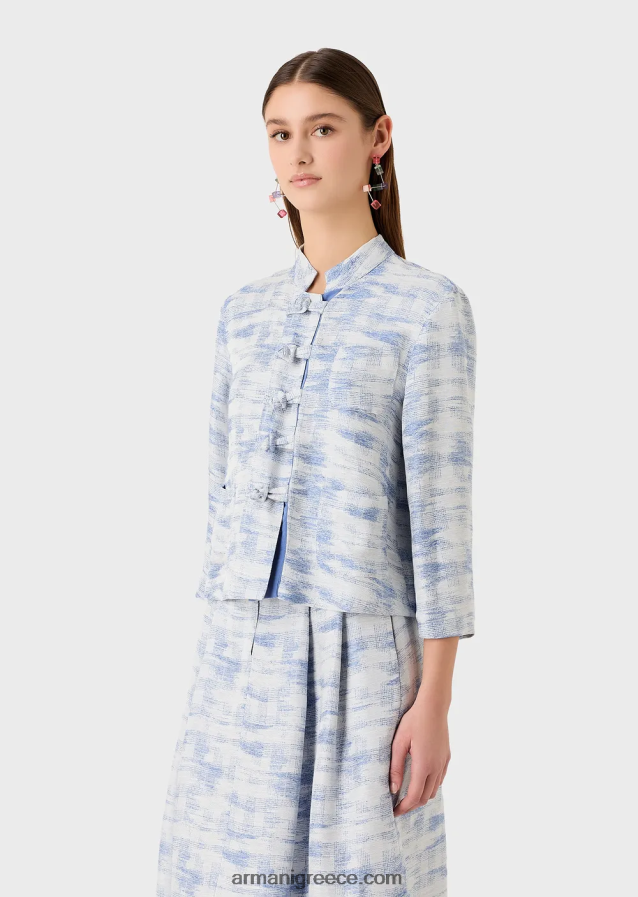 γυναίκες Armani σακάκι με γιακά γκουρού και μπαρέτες σε ντεγκραντέ μείγμα από λινό ζακάρ 4046R647