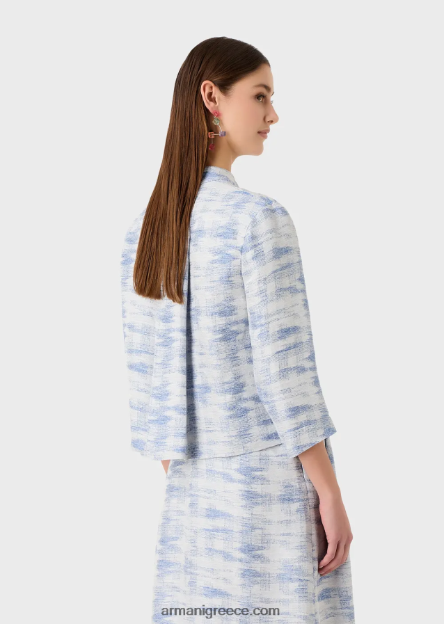 γυναίκες Armani σακάκι με γιακά γκουρού και μπαρέτες σε ντεγκραντέ μείγμα από λινό ζακάρ 4046R647