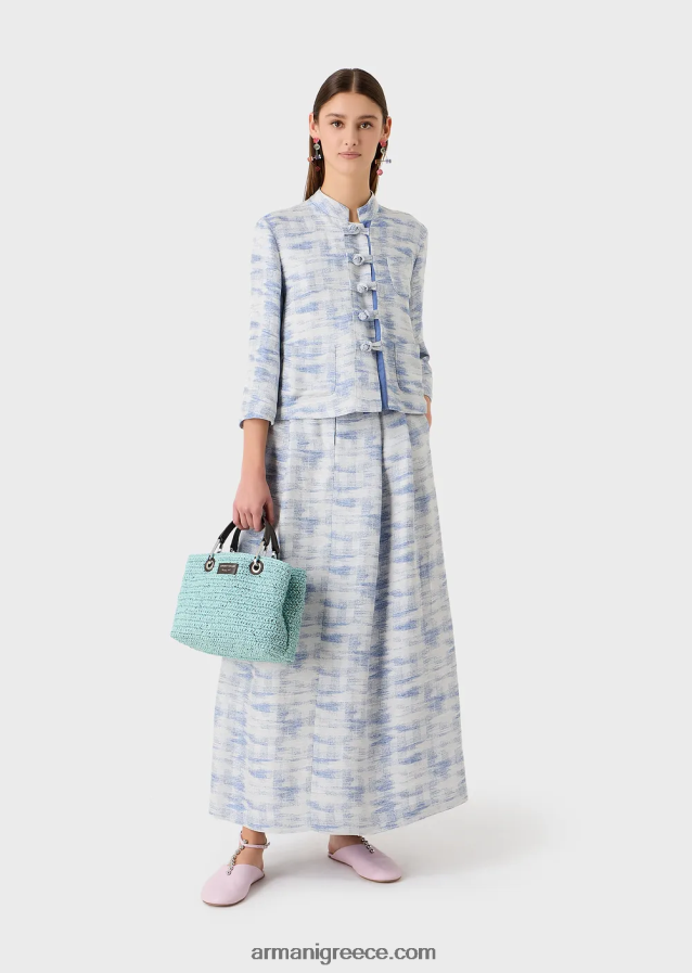 γυναίκες Armani σακάκι με γιακά γκουρού και μπαρέτες σε ντεγκραντέ μείγμα από λινό ζακάρ 4046R647