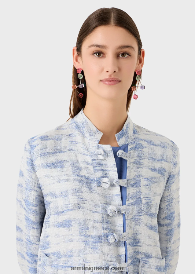 γυναίκες Armani σακάκι με γιακά γκουρού και μπαρέτες σε ντεγκραντέ μείγμα από λινό ζακάρ 4046R647