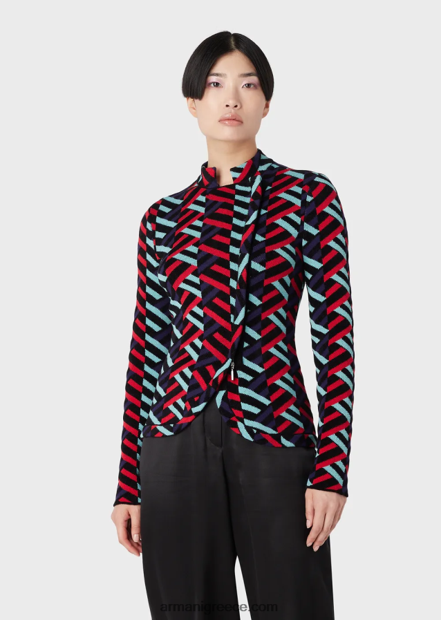 γυναίκες Armani ζακάρ πλεκτή ζακέτα με τουλίπα 4046R657 πολύχρωμο