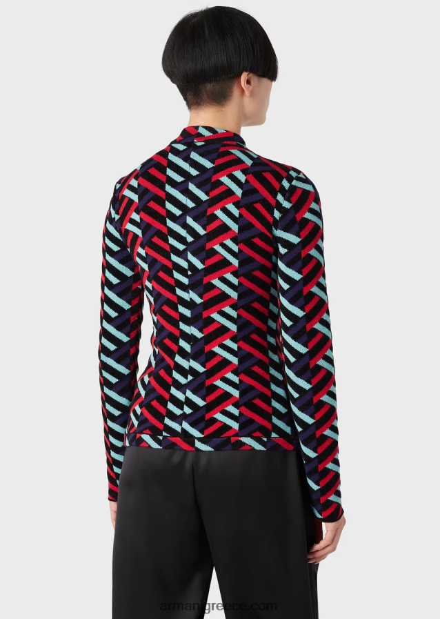 γυναίκες Armani ζακάρ πλεκτή ζακέτα με τουλίπα 4046R657 πολύχρωμο