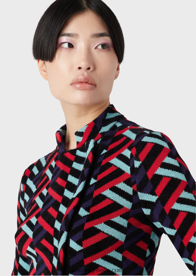 γυναίκες Armani ζακάρ πλεκτή ζακέτα με τουλίπα 4046R657 πολύχρωμο