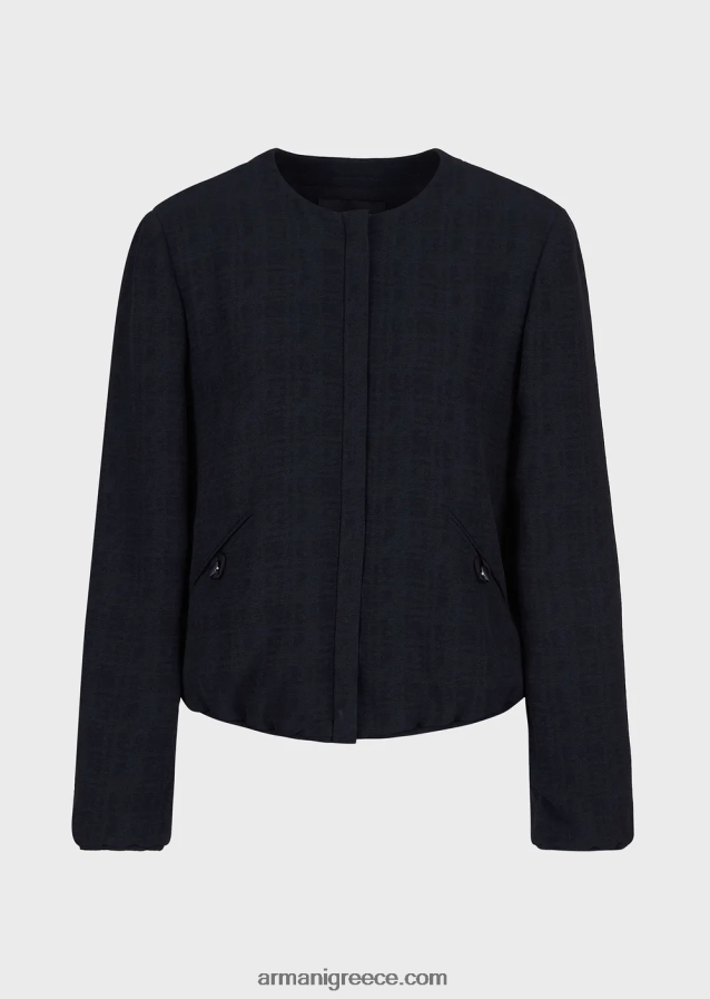γυναίκες Armani Μπουφάν με λαιμόκοψη με φερμουάρ από ύφασμα ζακάρ με ντεγκραντέ 4046R658 ναυτικό μπλε