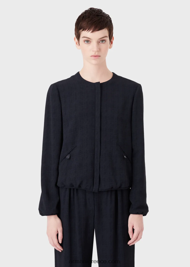 γυναίκες Armani Μπουφάν με λαιμόκοψη με φερμουάρ από ύφασμα ζακάρ με ντεγκραντέ 4046R658 ναυτικό μπλε