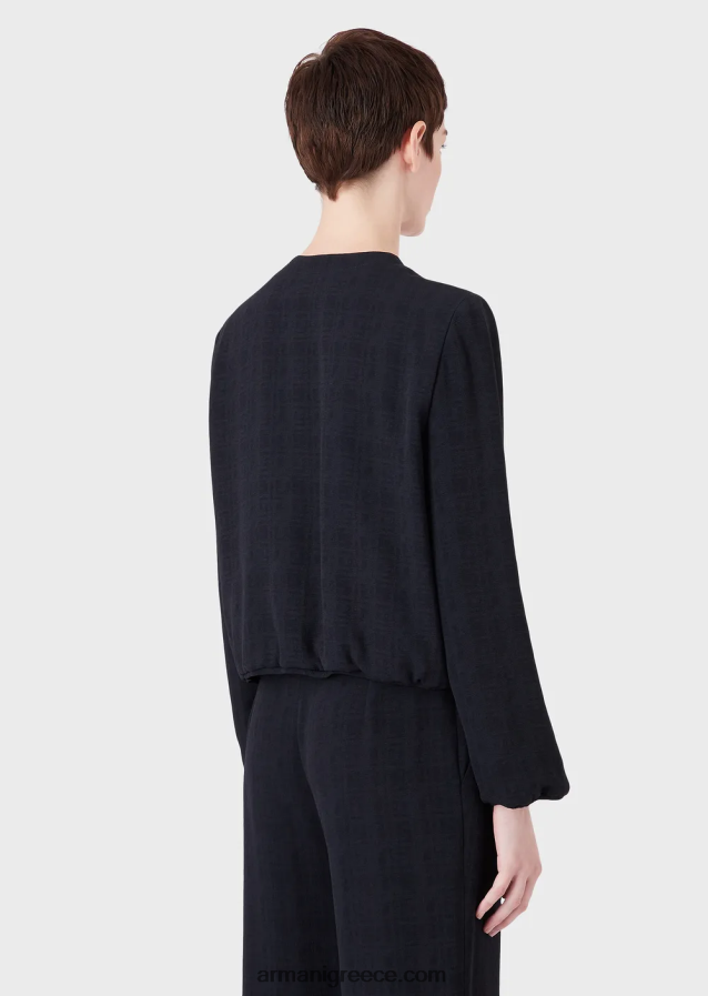 γυναίκες Armani Μπουφάν με λαιμόκοψη με φερμουάρ από ύφασμα ζακάρ με ντεγκραντέ 4046R658 ναυτικό μπλε