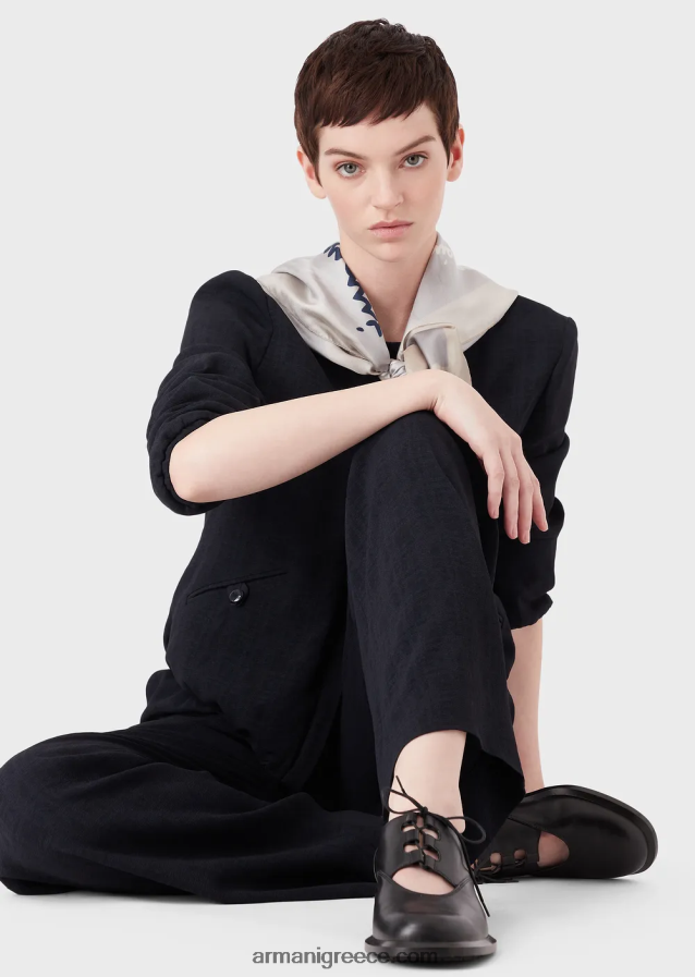 γυναίκες Armani Μπουφάν με λαιμόκοψη με φερμουάρ από ύφασμα ζακάρ με ντεγκραντέ 4046R658 ναυτικό μπλε