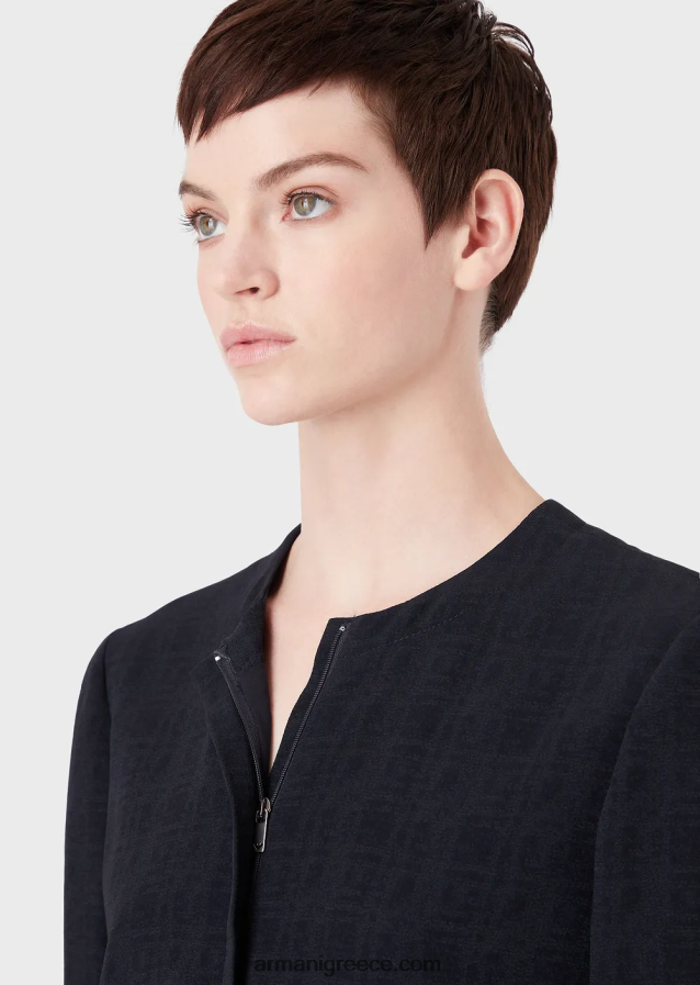 γυναίκες Armani Μπουφάν με λαιμόκοψη με φερμουάρ από ύφασμα ζακάρ με ντεγκραντέ 4046R658 ναυτικό μπλε