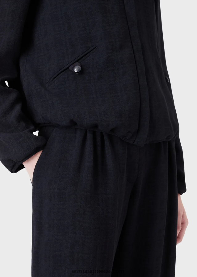 γυναίκες Armani Μπουφάν με λαιμόκοψη με φερμουάρ από ύφασμα ζακάρ με ντεγκραντέ 4046R658 ναυτικό μπλε