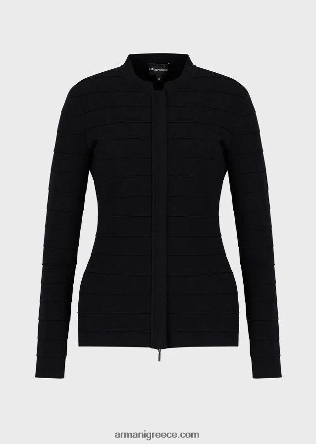 γυναίκες Armani Μπουφάν με φερμουάρ από ριγέ, ραμμένο ύφασμα 4046R659 μαύρος