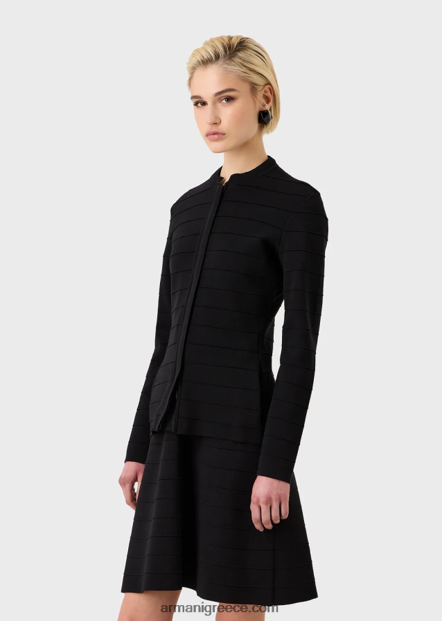 γυναίκες Armani Μπουφάν με φερμουάρ από ριγέ, ραμμένο ύφασμα 4046R659 μαύρος