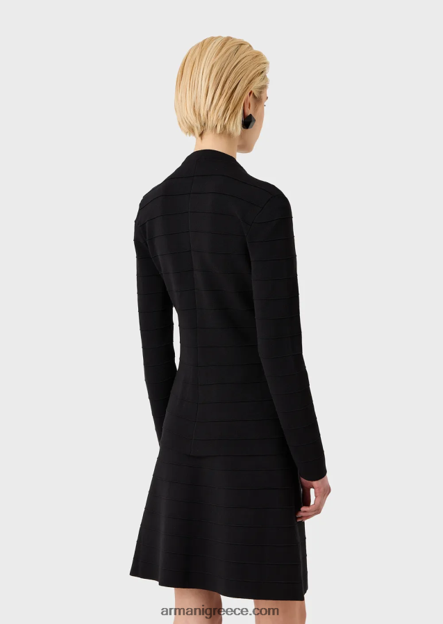 γυναίκες Armani Μπουφάν με φερμουάρ από ριγέ, ραμμένο ύφασμα 4046R659 μαύρος