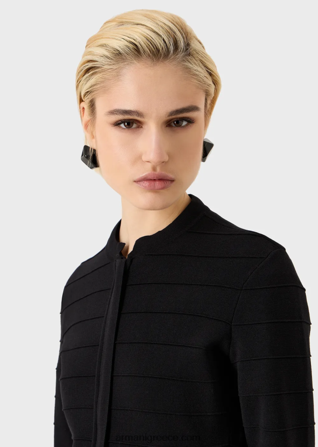 γυναίκες Armani Μπουφάν με φερμουάρ από ριγέ, ραμμένο ύφασμα 4046R659 μαύρος