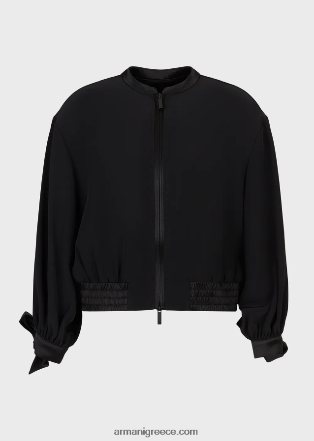γυναίκες Armani τεχνικό σατέν μπλουζόνι με σατέν λεπτομέρειες 4046R660 μαύρος