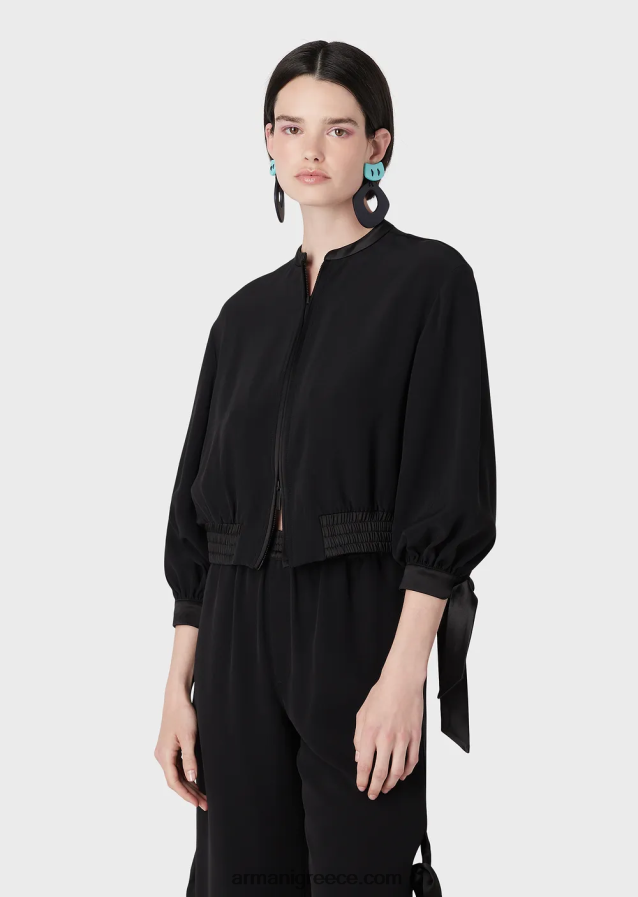γυναίκες Armani τεχνικό σατέν μπλουζόνι με σατέν λεπτομέρειες 4046R660 μαύρος