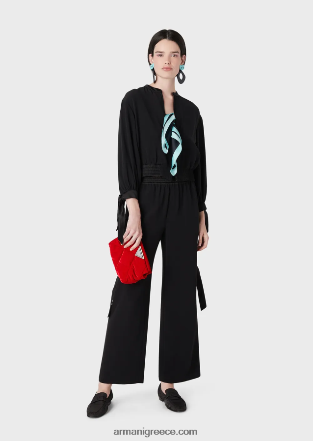γυναίκες Armani τεχνικό σατέν μπλουζόνι με σατέν λεπτομέρειες 4046R660 μαύρος