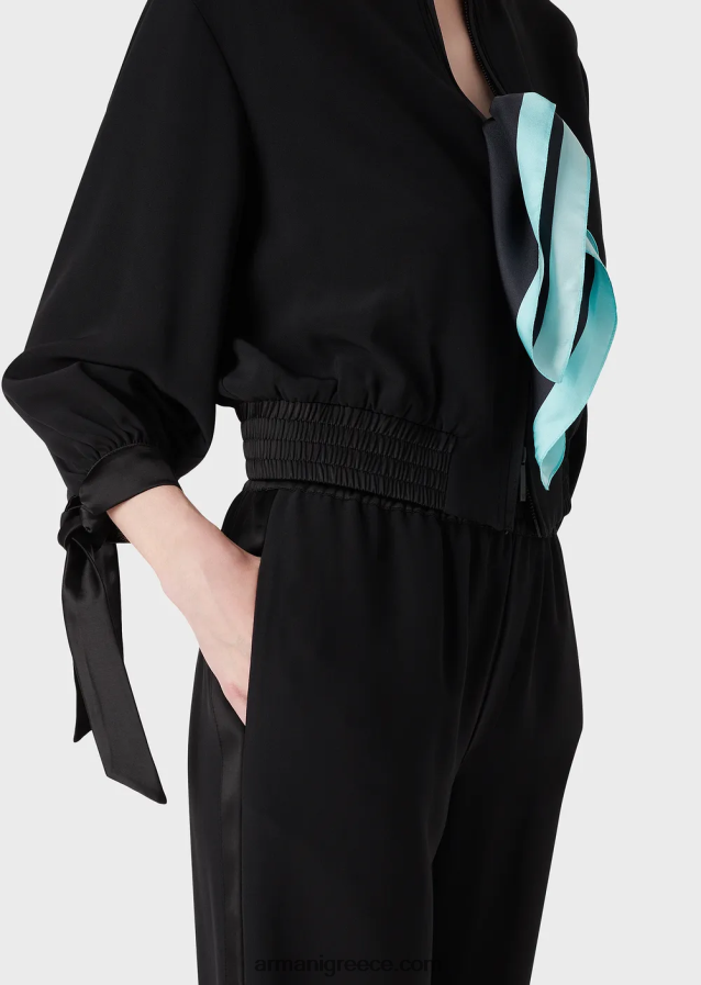 γυναίκες Armani τεχνικό σατέν μπλουζόνι με σατέν λεπτομέρειες 4046R660 μαύρος