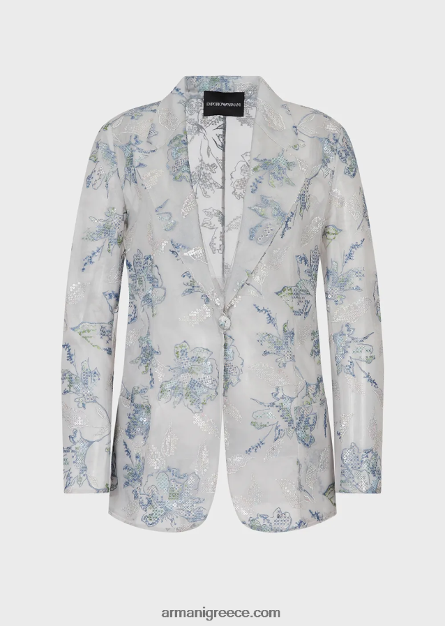 γυναίκες Armani Μπουφάν μονόπουτο από τούλι με φλοράλ κέντημα και ιριδίζουσες παγιέτες 4046R661