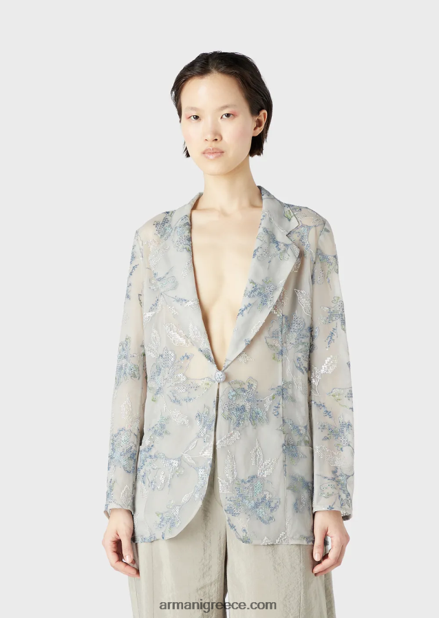 γυναίκες Armani Μπουφάν μονόπουτο από τούλι με φλοράλ κέντημα και ιριδίζουσες παγιέτες 4046R661