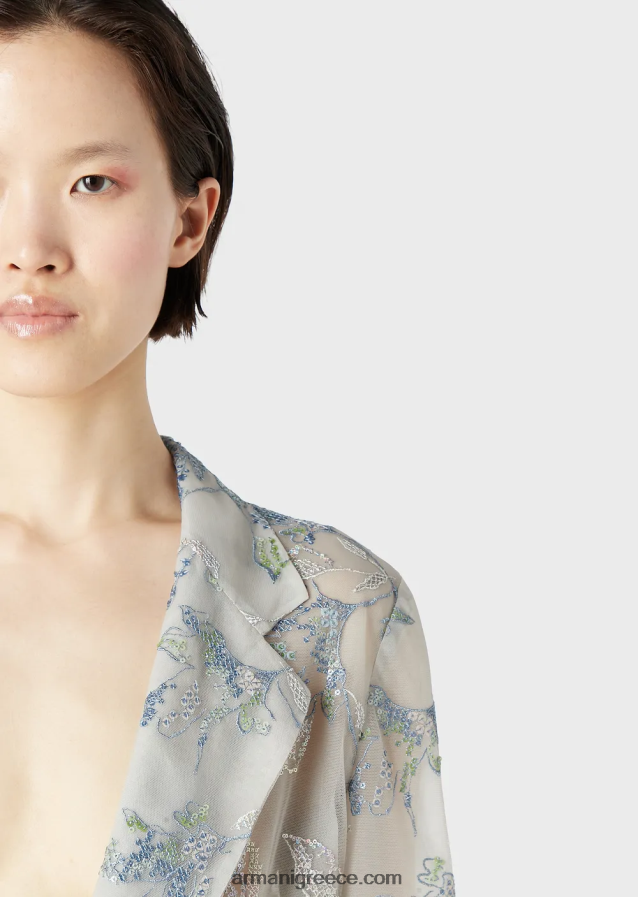 γυναίκες Armani Μπουφάν μονόπουτο από τούλι με φλοράλ κέντημα και ιριδίζουσες παγιέτες 4046R661